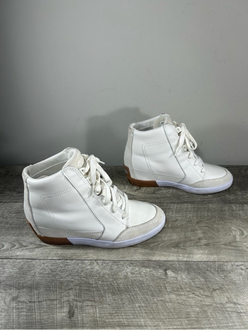 Sorel Out N About NL4596 Women’s Waterproof Hidden Wedge White Leather Boots 8